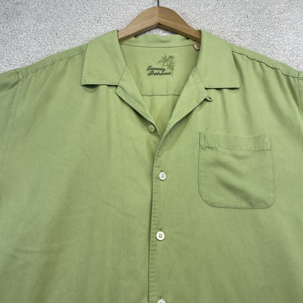 Tommy Bahama Shirt Mens XL‎ Green Silk Camp Collar Short Sleeve Button Up Casual
